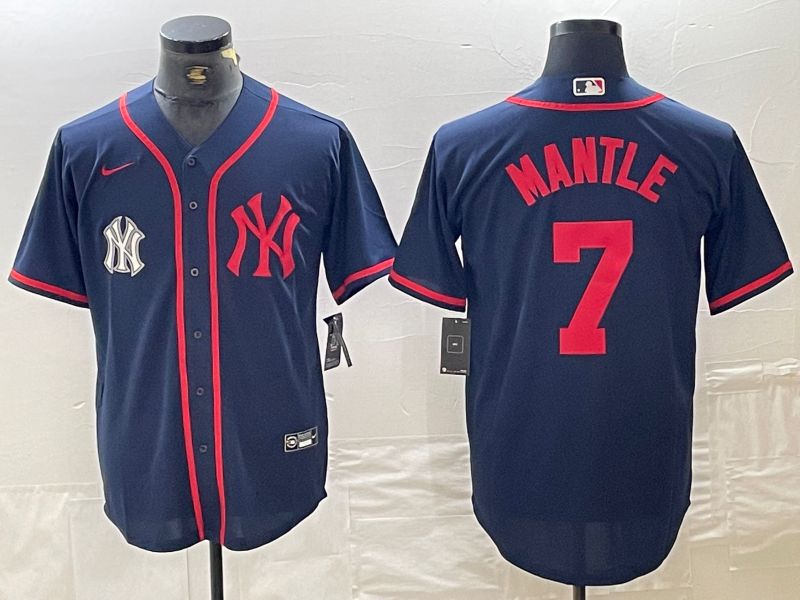 Men New York Yankees #7 Mantle Blue Third generation joint name Nike 2024 MLB Jersey style 2->new york yankees->MLB Jersey